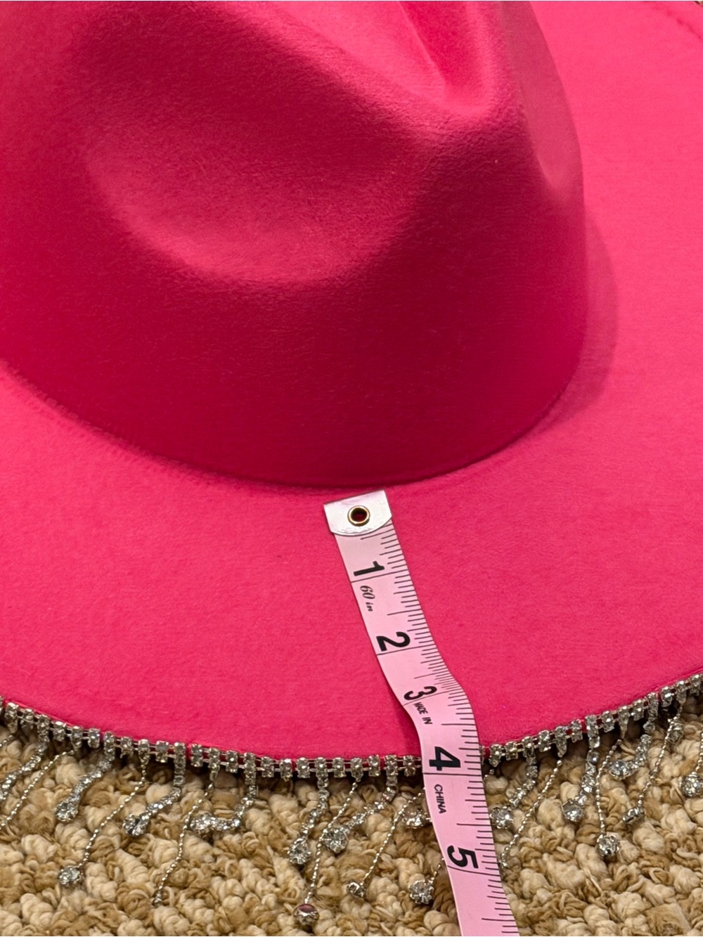 Blue B Collection Hot Pink Rhinestone Fringe Flatbrim Hat - Picture 6 of 6